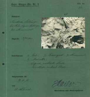 Foto feindlicher Stellungen bei La Beu und eigener Stellungen bei Remomont (Luftbild)