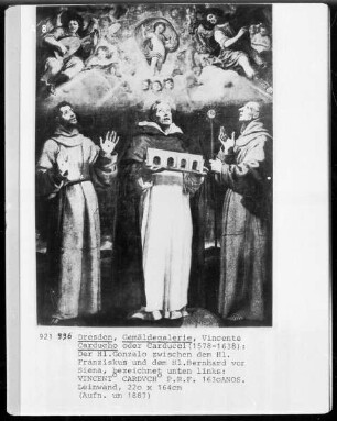 Der heilige Gonzalo zwischen den heiligen Franziskus und Bernhardin von Siena