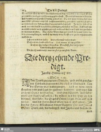 Die dreyzehende Predigt. Jacobs HimmelsLeiter. 1.Mos.28.v.10