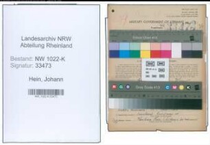 Entnazifizierung Johann Hein , geb. 20.11.1889 (Bahnsekretaer)