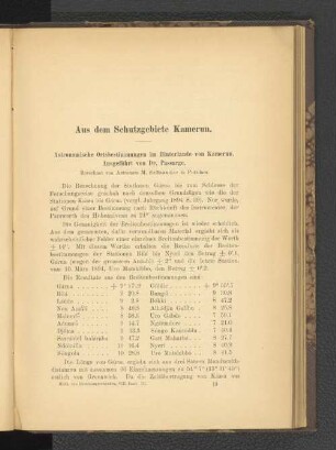 Astronomische Ortsbestimmungen im Hinterlande von Kamerun. Ausgeführt von Dr. Passarge.