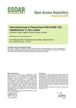 Alterssicherung in Deutschland 2003 (ASID ’03): Tabellenband 1: Alte Länder