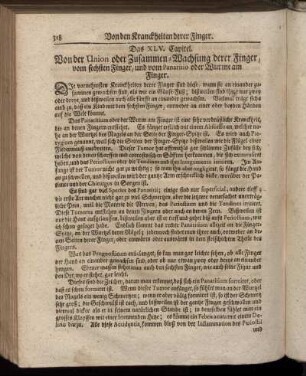 Das XLV. Capitel. Von der Union oder Zusammen-Wachsung derer Finger, vom sechsten Finger, und vom Panaritio oder Wurme am Finger