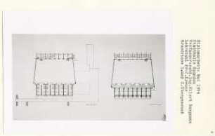 Stadthalle, Berlin-Spandau (Diplomarbeit bei Willy Kreuer): Grundrisse 1. - 2. Obergeschoss