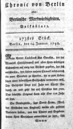 273stes Stück, Berlin, den 14. Januar. 1792