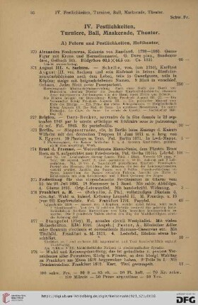 IV. Festlichkeiten, Turniere, Ball, Maskerade, Theater (Nr. 370 - 420)
