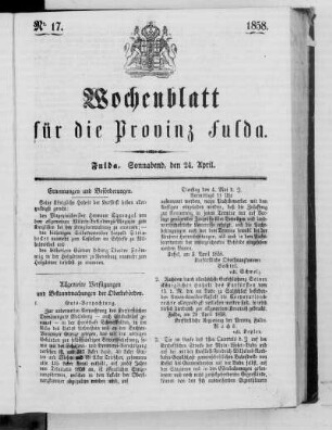 Nr. 17, Ausgabe vom 24. April 1858