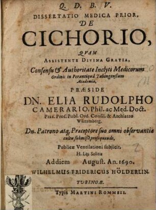 Dissertatio Medica Prior, De Cichorio
