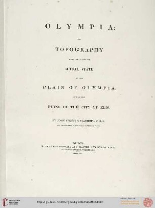 Olympia or topography illustrative of the actual state of the plain of Olympia and of the ruins of the city of Elis