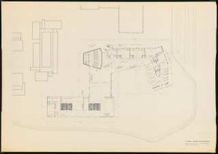 Technische Universität Berlin Architekturgebäude: Grundriss 1. Obergeschoss Hochhaus und Flachbau 1:200 (Zeichnung der Architekten)