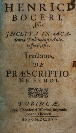 Henrici Boceri Tractatus de praescriptione feudi