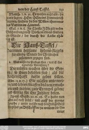 Die Hauß-Taffel, darinnen heilsame Lebens-Regeln für allerley Stände der Christenheit zusammen gezogen sind.