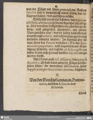II. Von den Gerichts Secretarien, Protonotarien, derselben Adiunctis und Actuariis