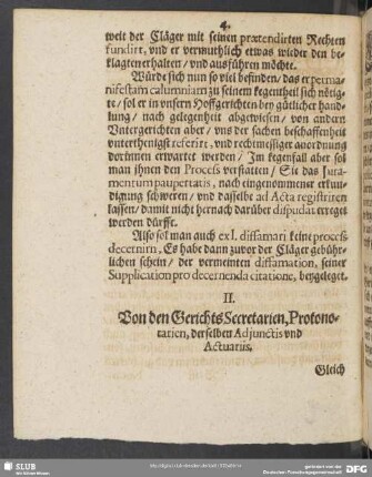 II. Von den Gerichts Secretarien, Protonotarien, derselben Adiunctis und Actuariis
