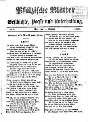 Pfälzische Blätter für Geschichte, Poesie und Unterhaltung. 1858, 1858