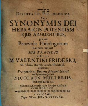 Disp. philol. de synonymis Dei Hebraicis, potentiam eius arguentibus