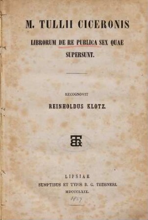 M. Tullii Ciceronis librorum de re publica sex quae supersunt