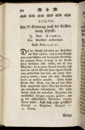 CCXLVII. Am IV. Sonntage nach der Erscheinung Christi.