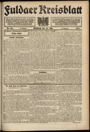 Erste Ausgabe vom Mittwoch, den 10. Mai 1911.