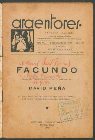 1940017800: Facundo : drama histórico en cuatro actos