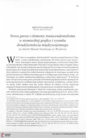 Nowa gnoza i elementy transcendentalizmu w niemieckiej grafice i rysunku dwudziestolecia międzywojennego : (ze zbiorów Muzeum Narodowego we Wrocławiu)