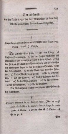 Verzeichniß der im Jahr 1777 bey der Mutterloge zu den drey Weltkugeln edirten Freymäurer-Schriften.