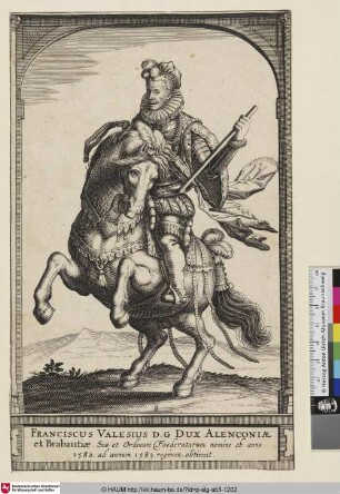 [Francois de Valois Herzog von Alencon zu Pferd]