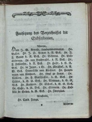 Fortsetzung des Verzeichnisses der Subscribenten.