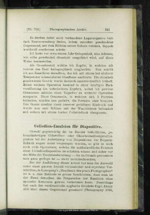 Collodion-Emulsion für Diapositive