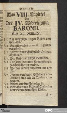 Das VIII. Kapittel