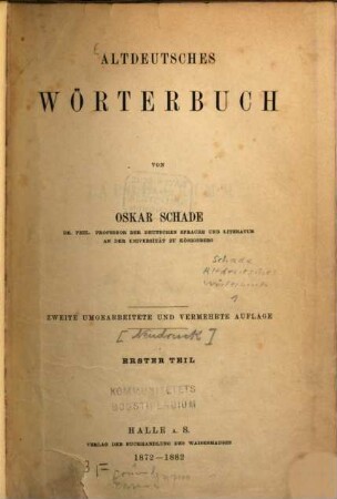 Altdeutsches Wörterbuch. 1, [A - O]