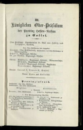 Königliches Ober-Präsidium der Provinz Hessen-Nassau zu Cassel