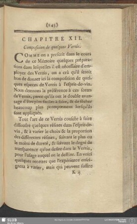 Chapitre XII. Composition de quelques Vernis