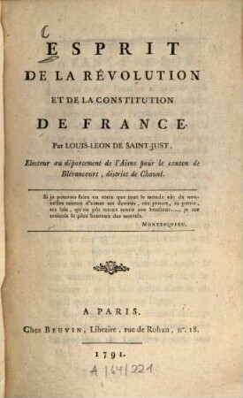 Esprit de la révolution et de la constitution de France