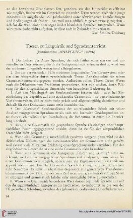 14: Thesen zu Linguistik und Sprachunterricht