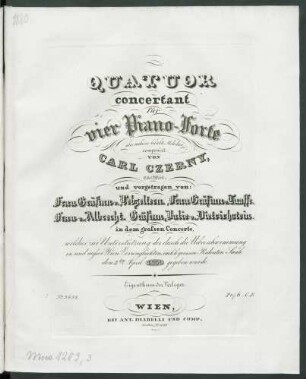 Pianoforte [III] vorgetragen von Frau Gräfinn v. Taaffe