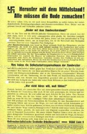 Propagandaflugblatt der NSDAP zur Reichstagswahl 1930 mit Ausrichtung auf den Mittelstand
