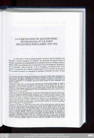 La Fascination Du Bolchevisme: Enver Pacha Et Le Parti Des Soviets Populaires 1919-1922