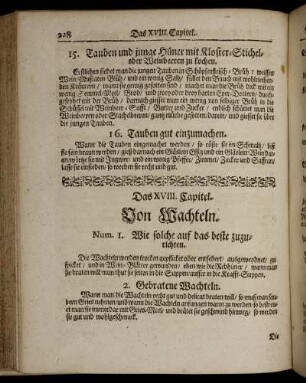 Das XVIII. Capitel. Von Wachteln.