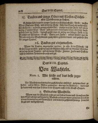 Das XVIII. Capitel. Von Wachteln.