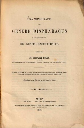 Una monografia del genere dispharagus e una monografia del genere histiocephalus