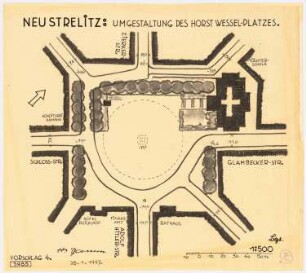 Umgestaltung des Horst-Wessel-Platzes, Neustrelitz: Lageplan 1:500, Vorschlag 4