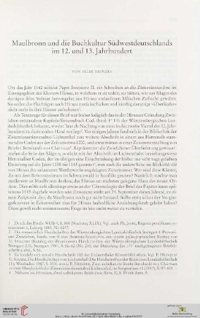Maulbronn und die Buchkultur Südwestdeutschlands im 12. und 13. Jahrhundert