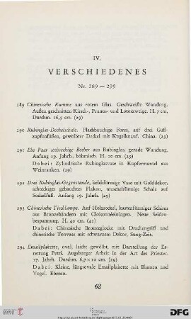 IV. Verschiedenes (Nr. 289-299)