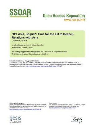 "It's Asia, Stupid": Time for the EU to Deepen Relations with Asia