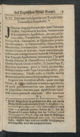 N. II. Diploma Indulgentiarum Tezelii Sub-Commissarii Arcimboldi