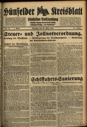 Erste Ausgabe vom Dienstag, den 22. März 1932.