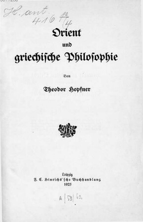 Orient und griechische Philosophie