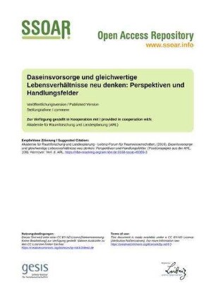 Daseinsvorsorge und gleichwertige Lebensverhältnisse neu denken: Perspektiven und Handlungsfelder