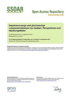 Daseinsvorsorge und gleichwertige Lebensverhältnisse neu denken: Perspektiven und Handlungsfelder